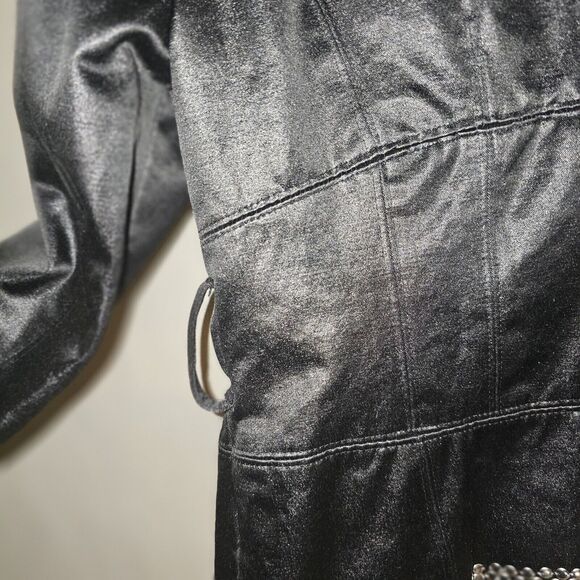 Bebe Studded Moto Jacket Womens Size Medium Black Satin Zip Up - Picture 5 of 10